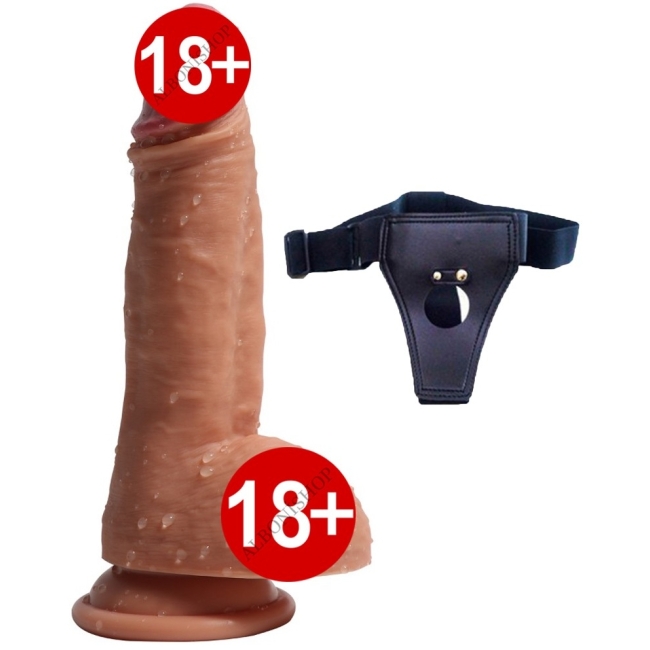 19 Cm Ekstra Yumuşak Çift Katmanlı Özel Silikon Dokuda Belden Bağlamalı Penis