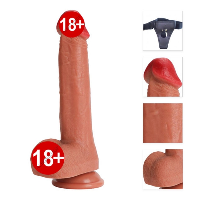 23 Cm Kumandalı Git Gel Darbeli Silikon Titreşimli Realistik Kemerli Penis