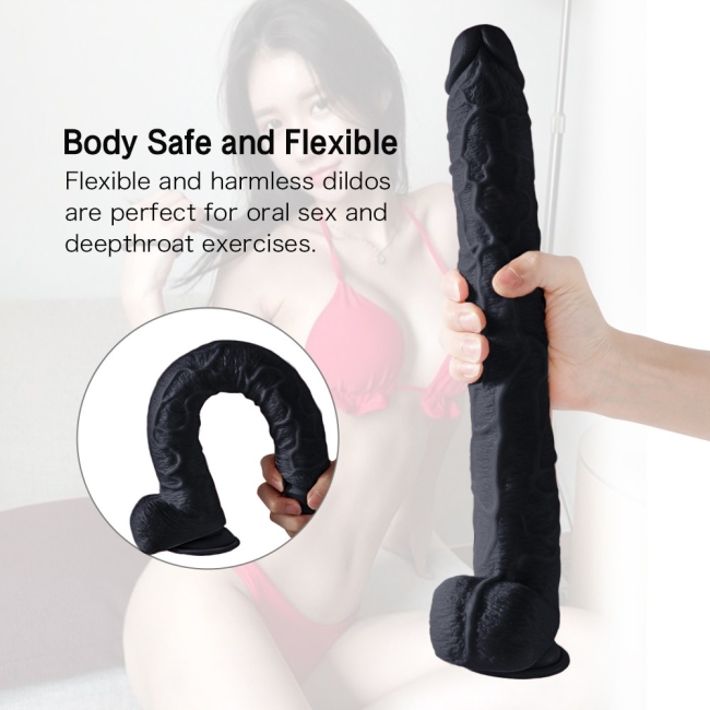 Bonilove Huoer Sword 43 Cm Realistik Damarlı Dev Siyah Kemerli Penis