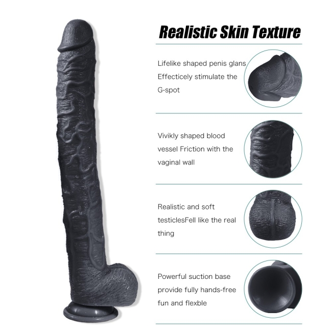 Bonilove Huoer Sword 43 Cm Realistik Damarlı Dev Siyah Kemerli Penis