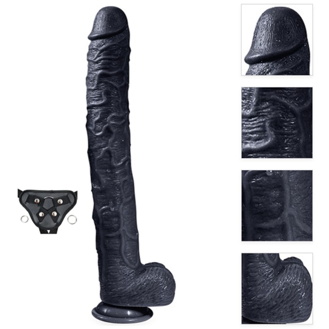 Bonilove Huoer Sword 43 Cm Realistik Damarlı Dev Siyah Kemerli Penis