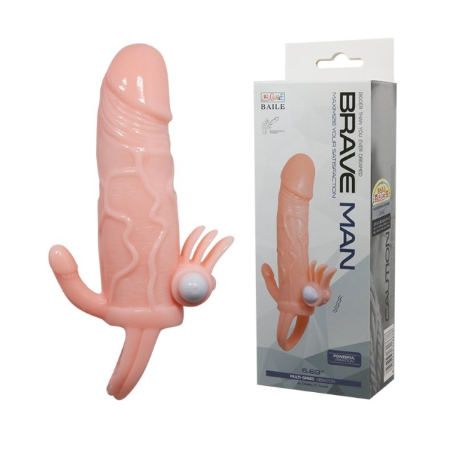 Brave Man Titreşimli Anal ve Klitoris Uyarıcılı Realistik Penis Kılıfı 