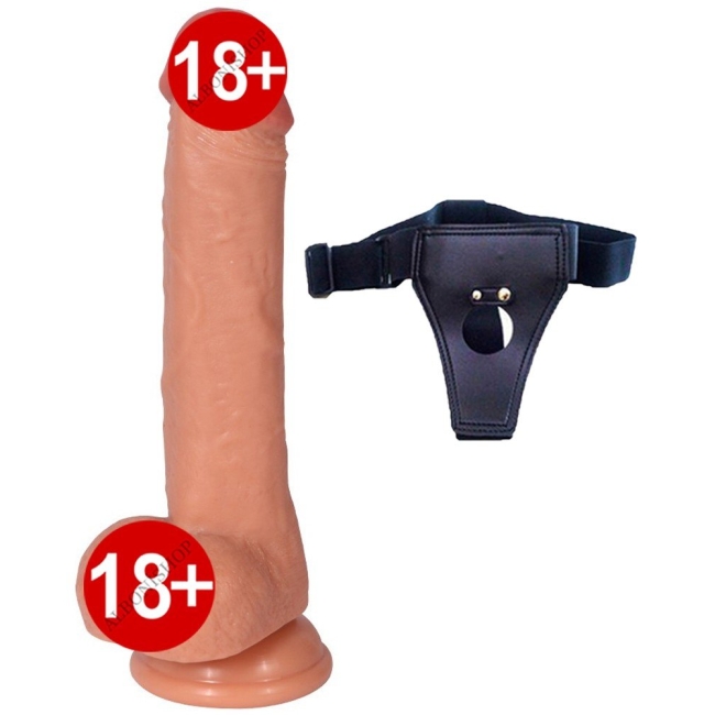 Çift Katmanlı Ultra Yumuşak 23 Cm Belden Bağlamalı Realistik Dildo