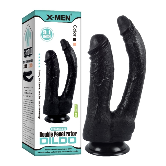 Damarlı 23 Cm Yumuşak Dokulu Siyah Realistik Kemerli Double Dildo