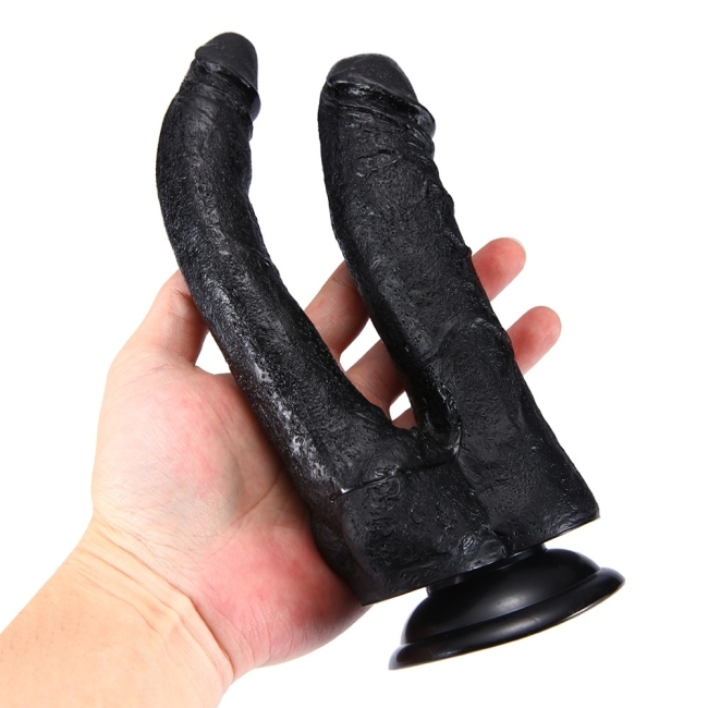 Damarlı 23 Cm Yumuşak Dokulu Siyah Realistik Kemerli Double Dildo