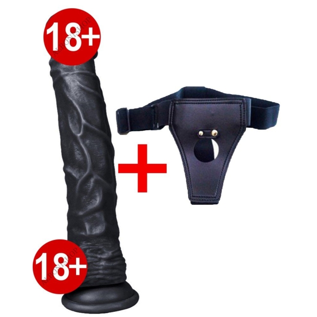 Dildo Series Knight 25 Cm Realistik Dev Belden Bağlamalı Zenci Penis	