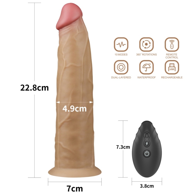 Dual Layer Platinyum 23 Cm Silikon Kumandalı Şarjlı Dönebilen Hareketli Kemerli Penis 