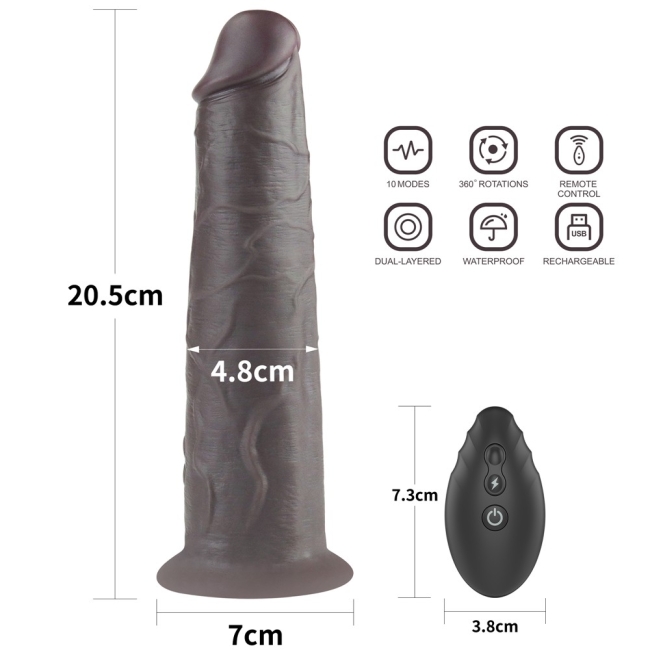 Dual Layer Platinyum Siyah 20 Cm Silikon Kumandalı Şarjlı Dönebilen Titreşimli Penis