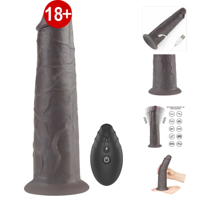 Dual Layer Platinyum Siyah 20 Cm Silikon Kumandalı Şarjlı Dönebilen Titreşimli Penis