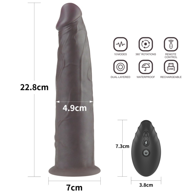 Dual Layer Platinyum Siyah 23 Cm Silikon Kumandalı Şarjlı Dönebilen Titreşimli Kemerli Penis