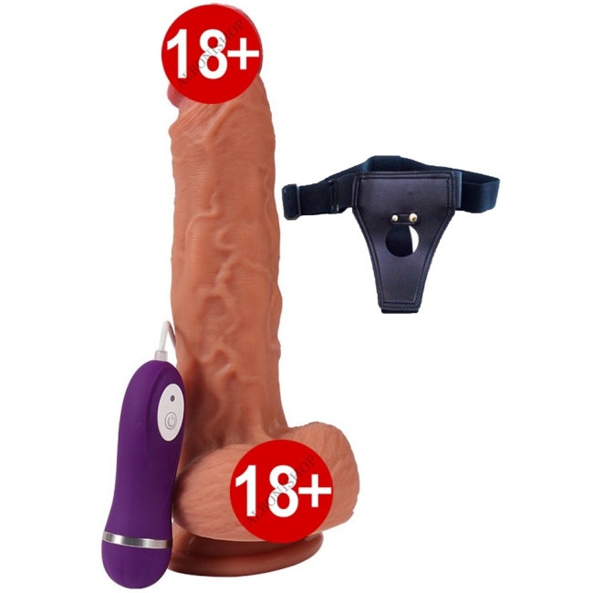 Dylan Ultra Yumuşak 22 Cm 10 Fonksiyonlu Titreşimli Kemerli Realistik Penis