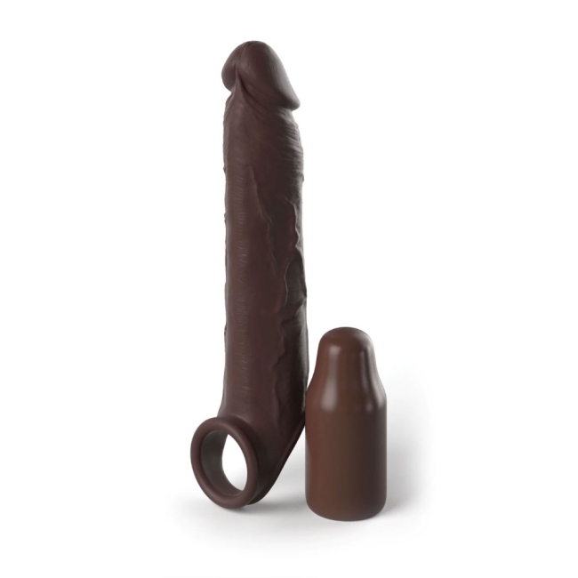 Fantasy Extension Elite 24 Cm Brown Testis Halkalı 9 Cm Uzatmalı Penis Kılıfı	