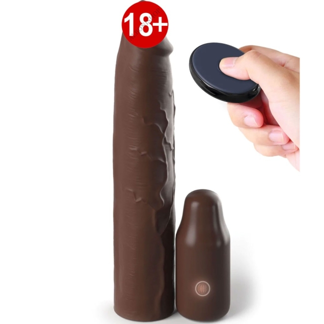 Fantasy Extension Elit Kumandalı Titreşimli Esmer 22 Cm Uzatmalı Silikon Penis Kılıfı