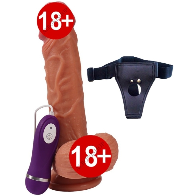 Hansen 21 Cm 10 Fonksiyonlu Titreşimli Belden Bağlamalı Realistik Penis