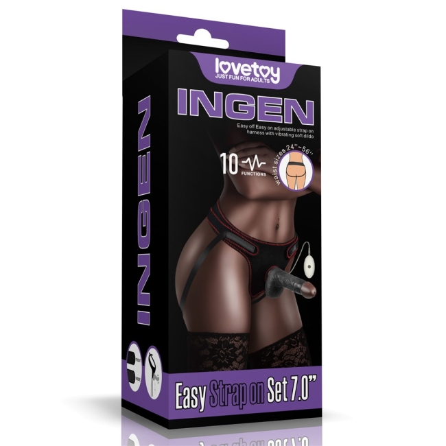 Ingen Easy Strap On 18 Cm Siyah Belden Bağlamalı Titreşimli Realistik Penis