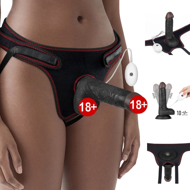 Ingen Easy Strap On 18 Cm Siyah Belden Bağlamalı Titreşimli Realistik Penis