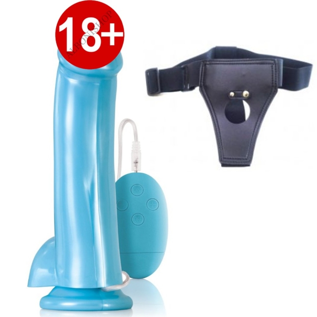 Lollies Sugardaddy 20 Cm Ekstra Gerçekci Jel Dokulu Kemerli Mavi Dildo Vibratör	