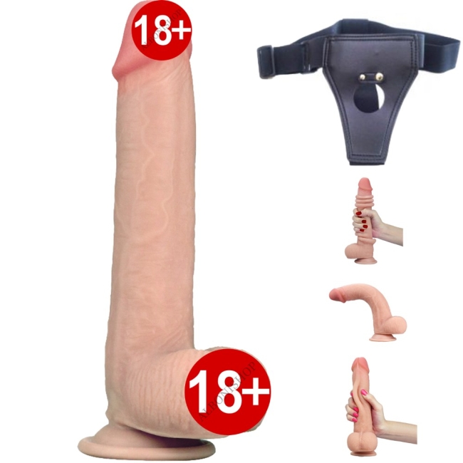 Lovetoy Hareketli Dış Yüzey Özel Seri Ultra Yumuşak 23  Cm Realistik Belden Bağlamalı Penis