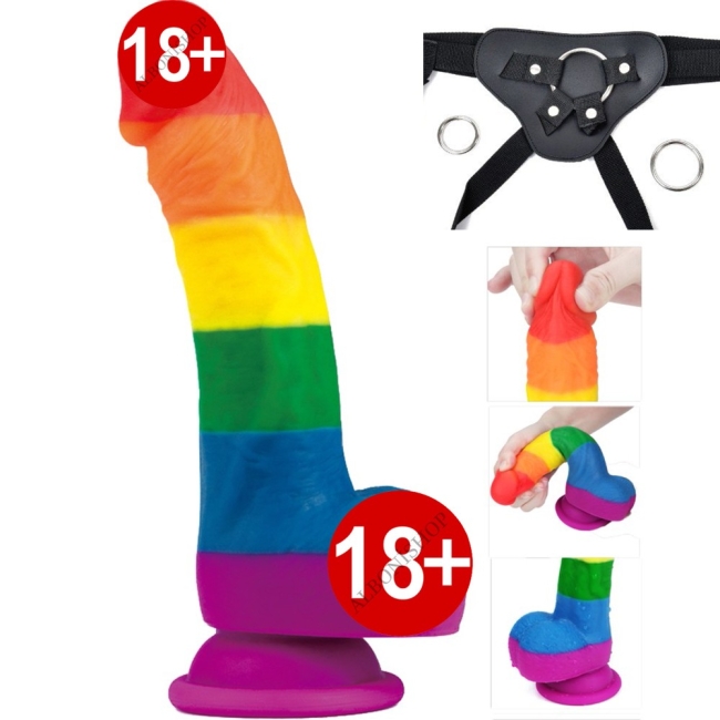 Lovetoy Prider Gökkuşağı Renkli 21 Cm Belden Bağlamalı Realistik Penis-410027