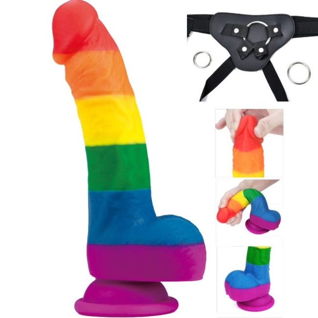 Lovetoy Prider Gökkuşağı Renkli 21 Cm Belden Bağlamalı Realistik Penis-410027