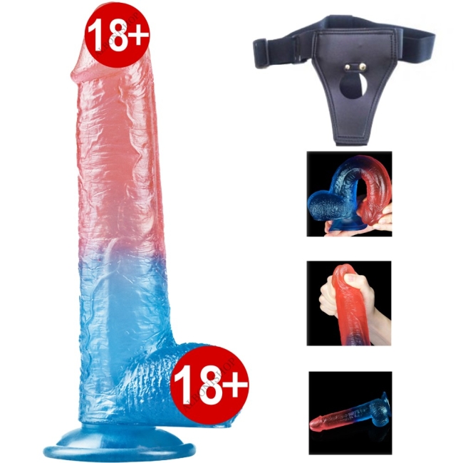 Lovetoy Renkli Ultra Yumuşak 23 Cm Kemerli Jel Dildo