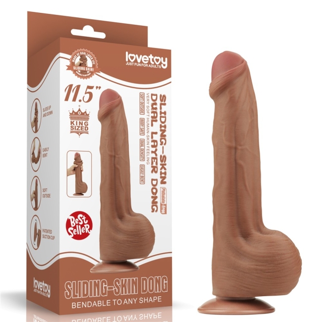 Lovetoy Brown King Size Hareketli Dış Yüzey Ultra Yumuşak 29 Cm Realistik Kemerli Penis