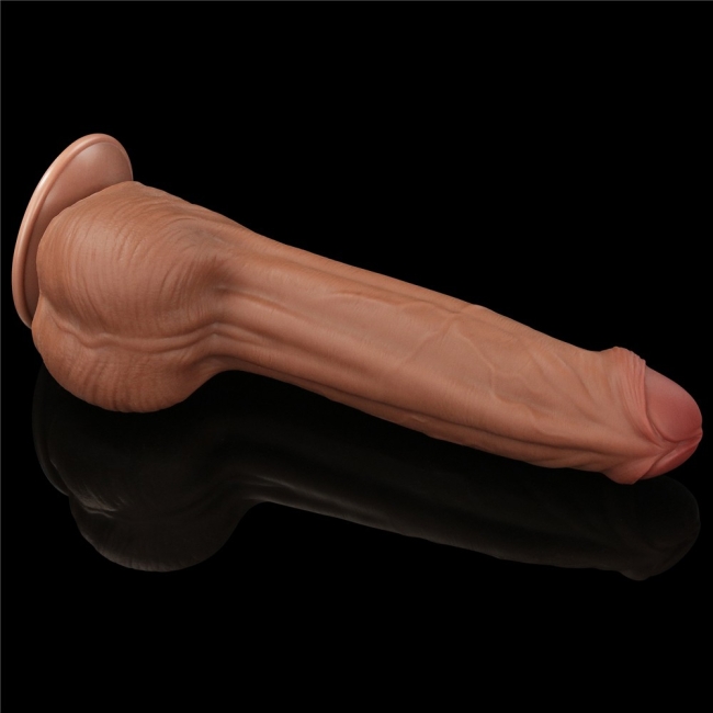 Lovetoy Brown King Size Hareketli Dış Yüzey Ultra Yumuşak 29 Cm Realistik Kemerli Penis