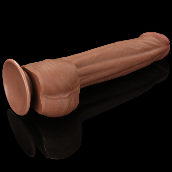 Lovetoy Brown King Size Hareketli Dış Yüzey Ultra Yumuşak 29 Cm Realistik Kemerli Penis