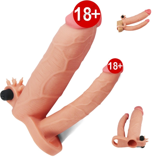 Lovetoy X-Tender 21 Cm Realistik 7.6 Cm Uzatmalı Double Penis Kılıfı-LV314102