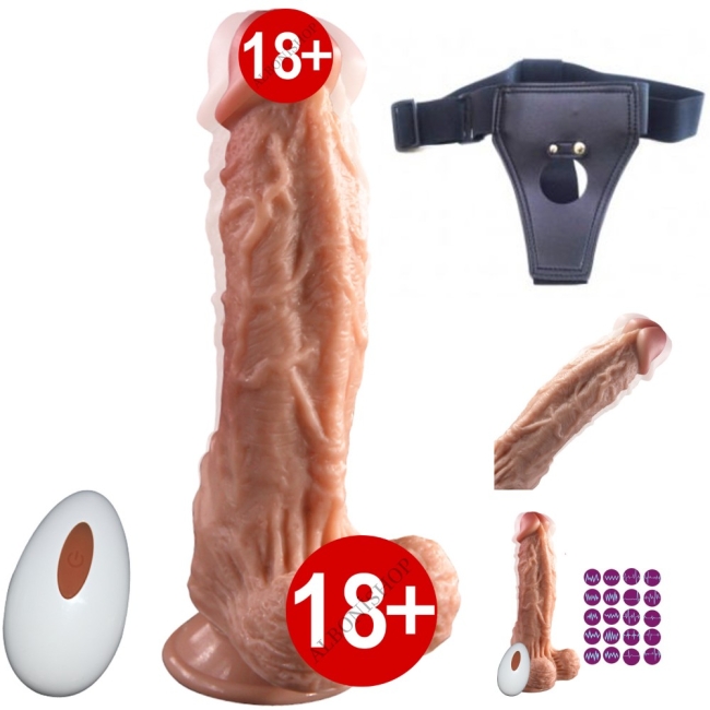 Lrg 20 Cm Özel Sıvı Silikon 20 Modlu Titreşimli Kumandalı Şarj Edilebilir Kemerli Penis