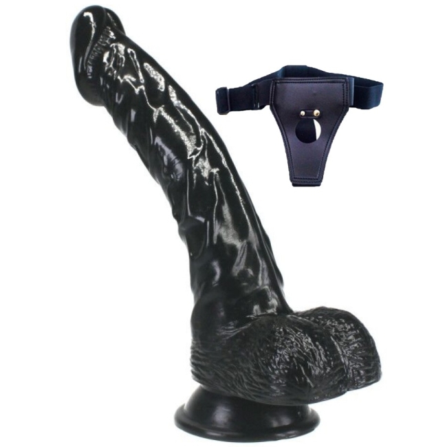 Markes 22 Cm Anal ve Vajinal Kullabilen Siyah Belden Bağlamalı Penis