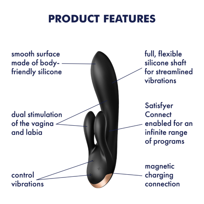 Satisfyer Double Flex Black Connect App Kontrollü Ultra Esnek Güçlü Titreşimli Rabbit Vibratör