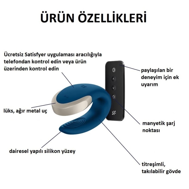 Satisfyer Double Love Blue Kumandalı ve Telefon Kontrollü Çiftlere Özel Vibratör