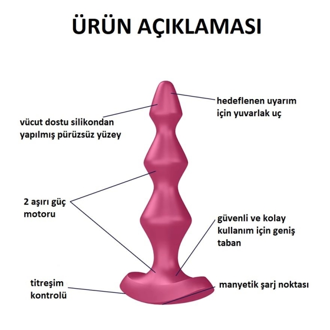 Satisfyer Lolli Plug 1 - 12 Modlu Titreşimli Şarjlı Bordo Anal Plug Vibratör