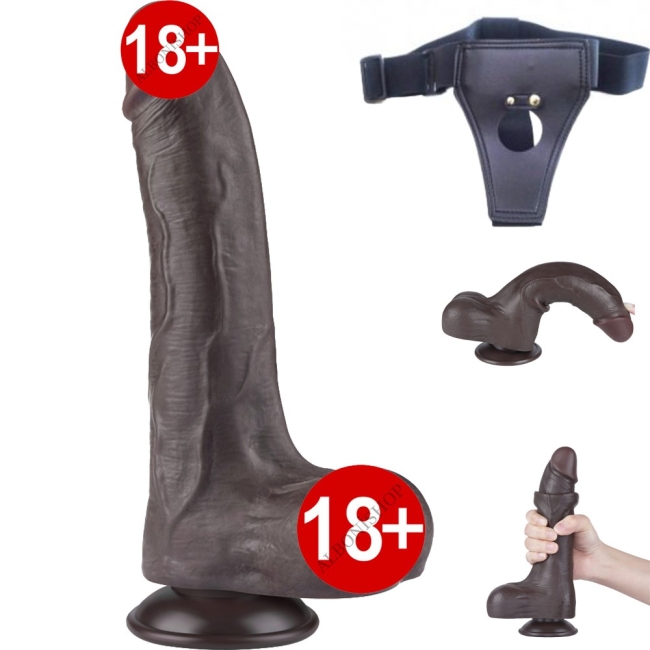 Sliding Hareketli Dış Yüzey Özel Seri Ultra Yumuşak 22 Cm Realistik Kemerli Penis	