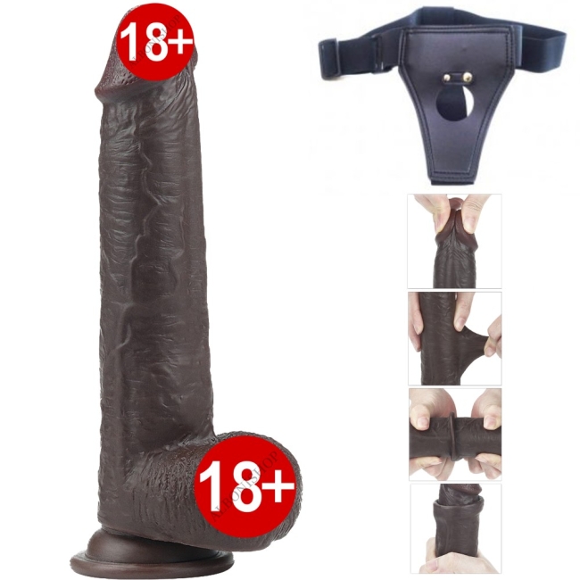 Sliding Hareketli Dış Yüzey Ultra Yumuşak 23 Cm Kemerli Penis