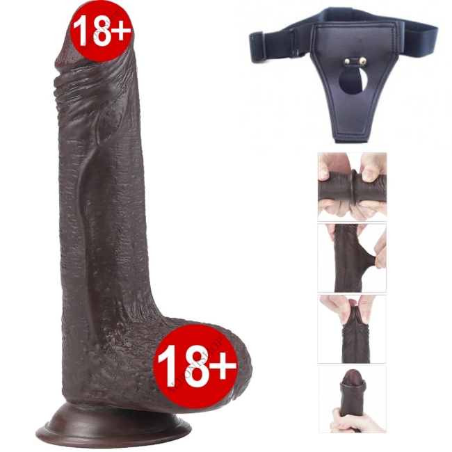 Sliding Hareketli Dış Yüzey Yumuşak 17 Cm Kemerli Takma Penis