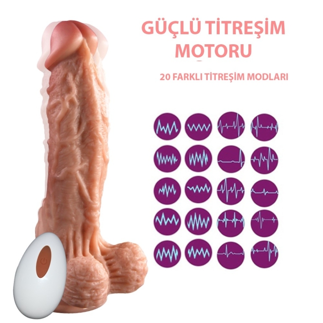 Trumpet 19 Cm Özel Sıvı Silikon 20 Modlu Titreşimli Kumandalı Şarj Edilebilir Penis