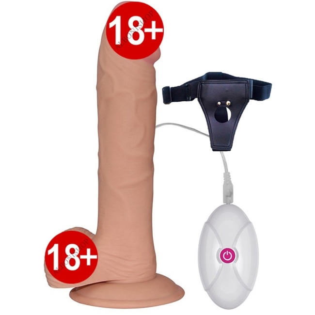 Ultra Yumuşak Özel Dokulu 23 Cm Titreşimli Strap On Penis