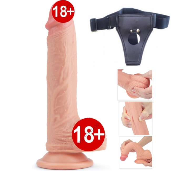 Ultra Yumuşak Silikon Özel Üretimı 21 Cm Belden Bağlamalı Penis 