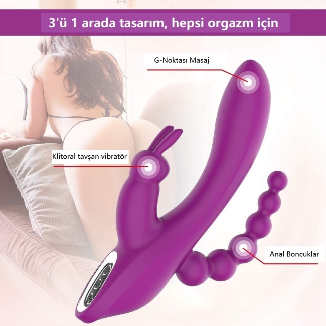 Violet 10 Modlu Titreşimli Anal Vajinal ve G-Bölgesi Uyarıcı Rabbit Vibratör