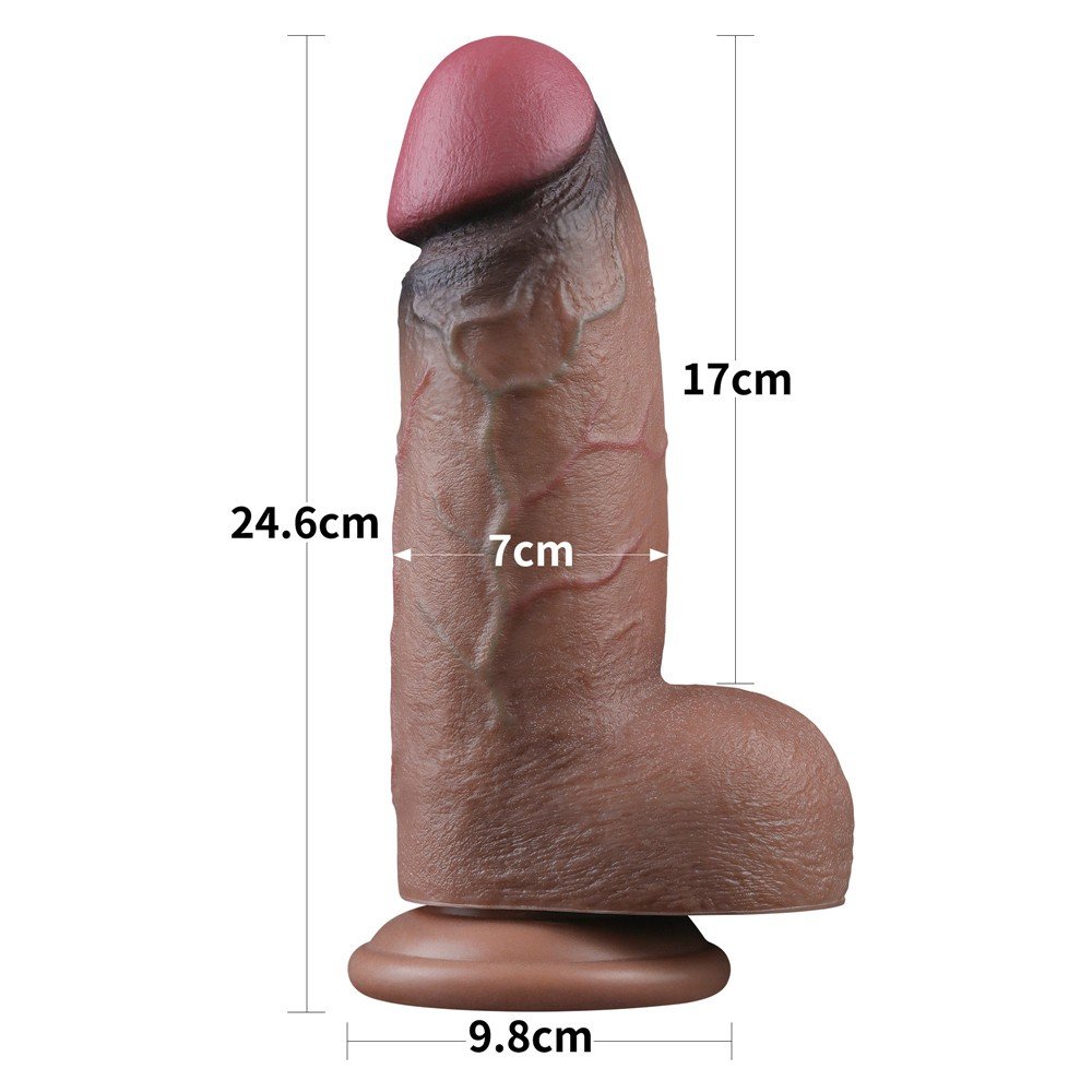 Dual Layer Platinyum Silikon 24 Cm XXL Ultra Gerçekci Kalın Realistik Kemerli Penis