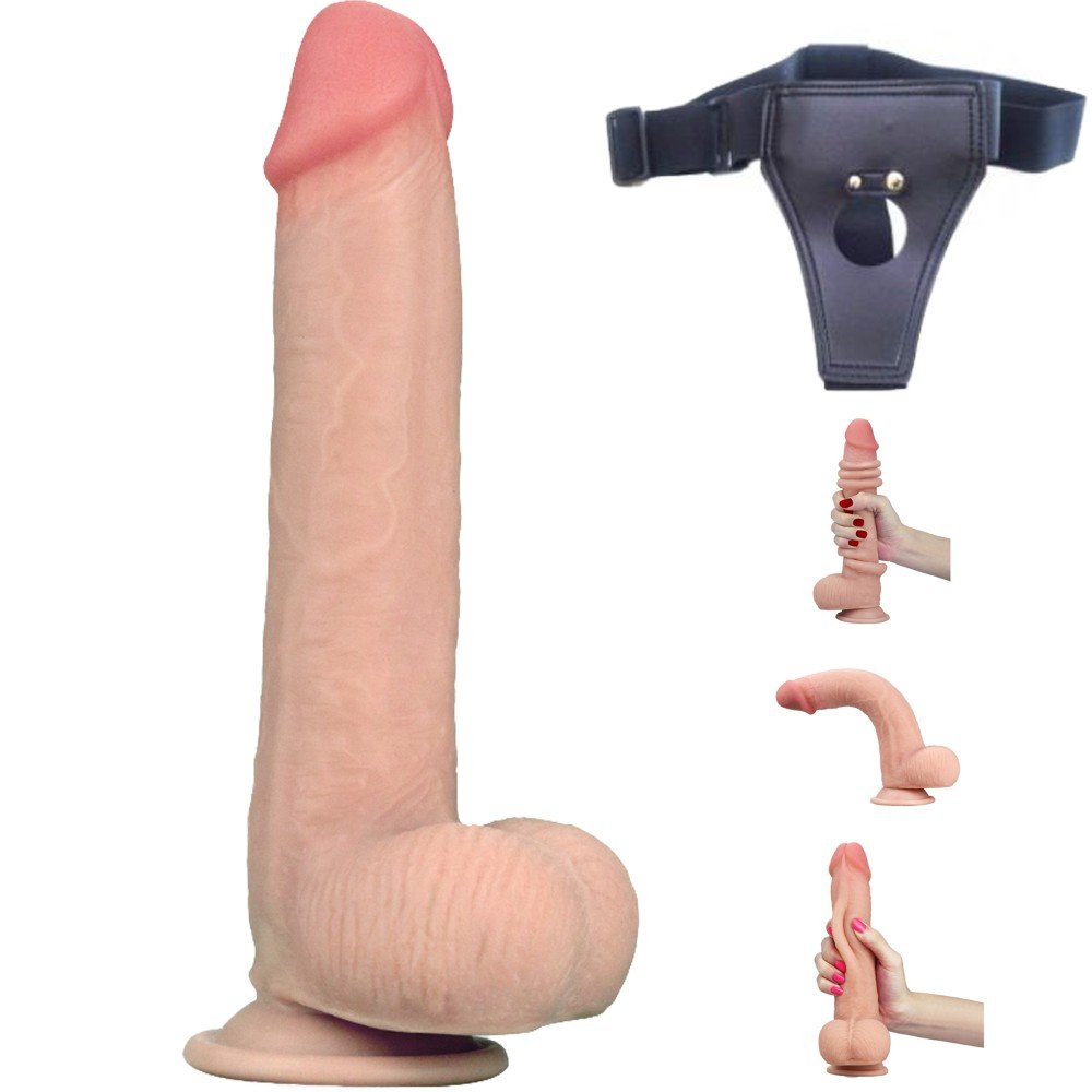 Lovetoy Hareketli Dış Yüzey Özel Seri Ultra Yumuşak 23  Cm Realistik Belden Bağlamalı Penis