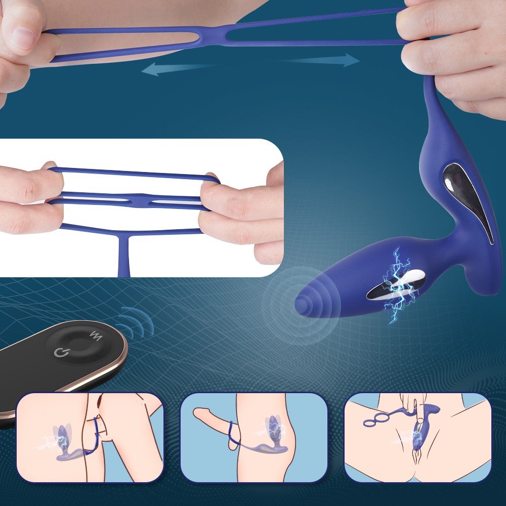 Lightning-Rct Elektiriksel Uyarım 9 Fonksiyonlu Titreşimli Kumandalı Çiftli Penis Halkası ve Prostat Vibratör