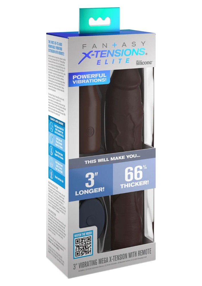 Fantasy Extension Elit Kumandalı Titreşimli Esmer 22 Cm Uzatmalı Silikon Penis Kılıfı