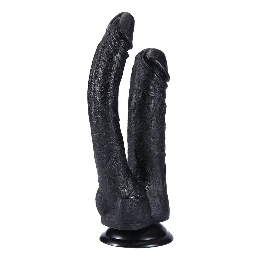 Damarlı 23 Cm Yumuşak Dokulu Siyah Realistik Kemerli Double Dildo