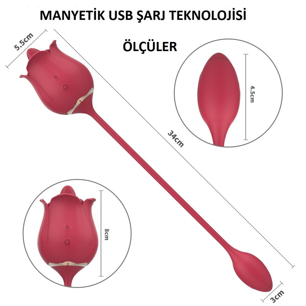 Twin Titreşimli ve Dil Hareketli Çift Uçlu Lüks Vibratör